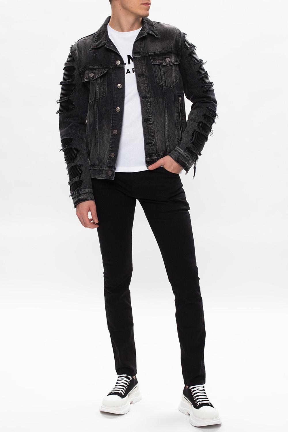 Balmain black discount distressed jeans